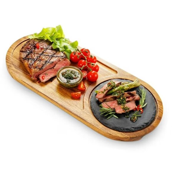 Osttybrand Steak Board | Wood & Slate Serving Plate | NIB - Picture 1 of 4